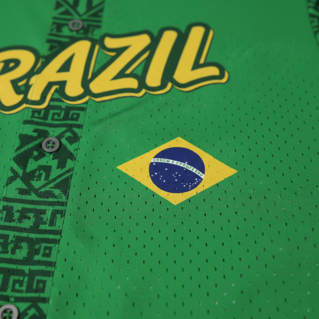 Brazil Flag Baseball Jersey - Custom Name & Number - Unique Green Cultural Print