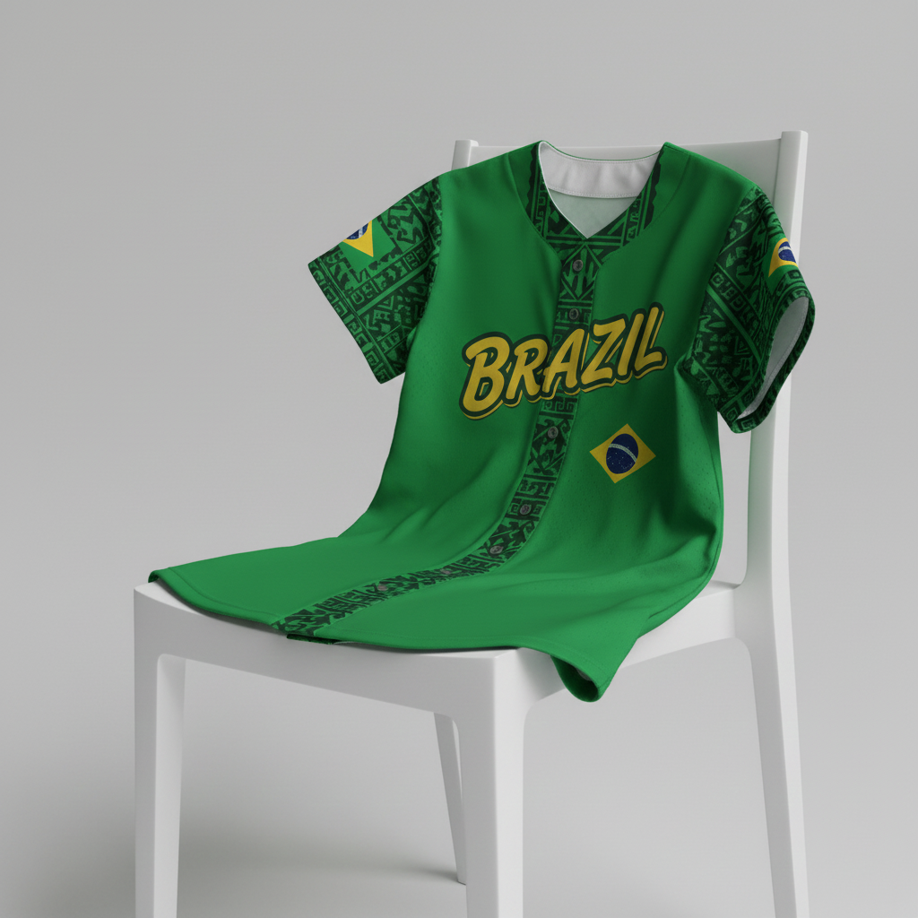 Brazil Flag Baseball Jersey - Custom Name & Number - Unique Green Cultural Print