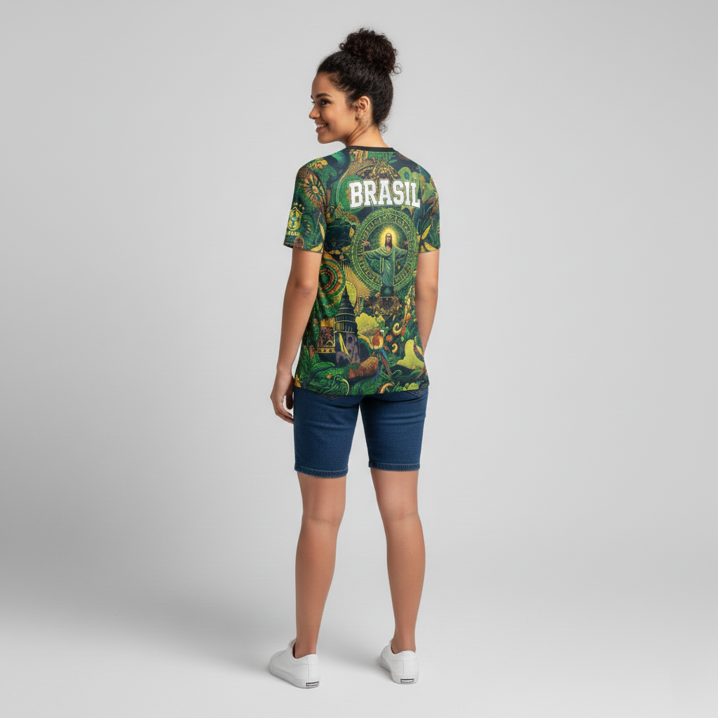 Brazil Soccer Christ the Redeemer Art T-Shirt | Unique All-Over Print Brazilian Football Jersey Style | Green & Yellow Limited Edition