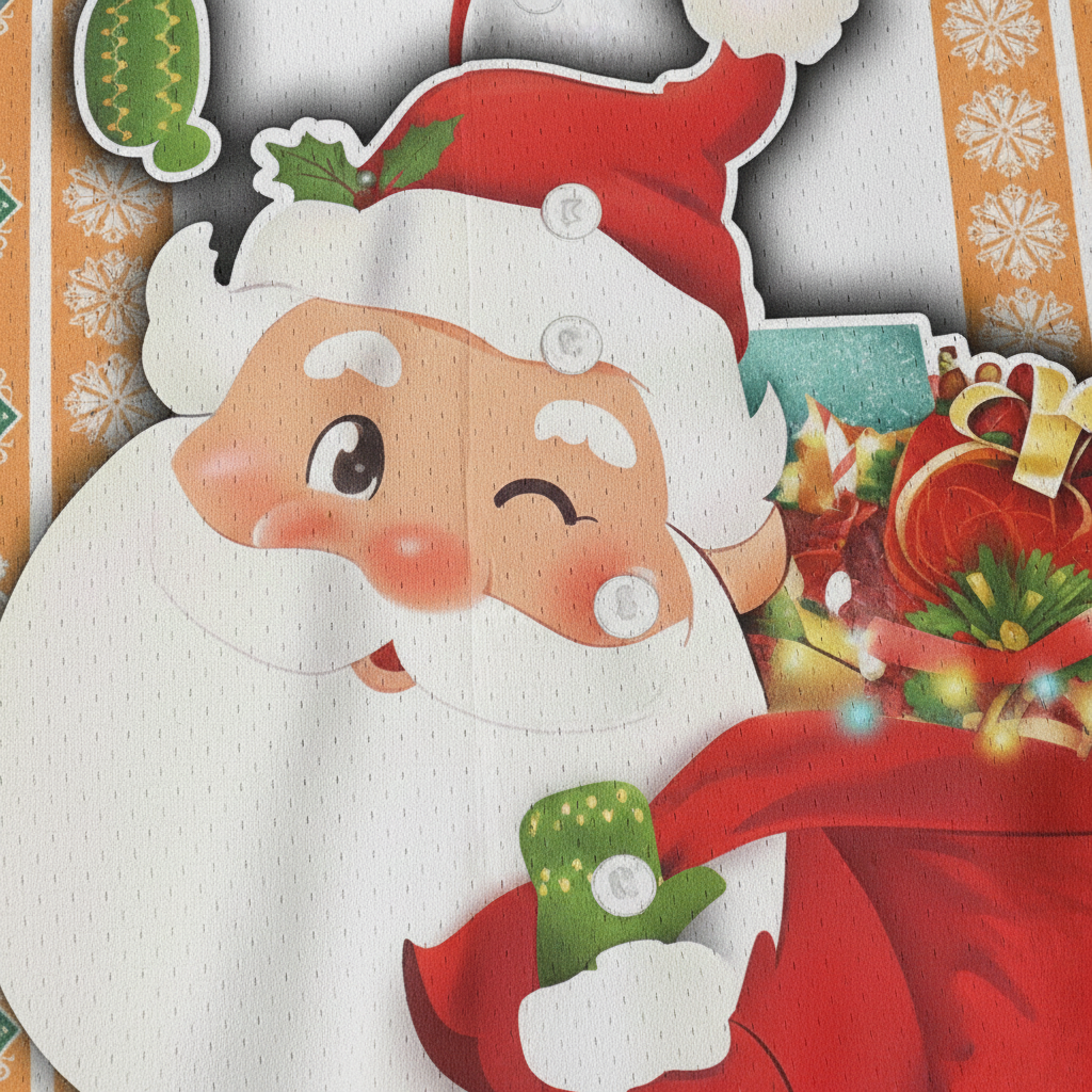 Mango Loco Red Color Christmas Santa V-Neck Shirt Quick Dry/Bird Eye Mesh Holiday Baseball Jersey