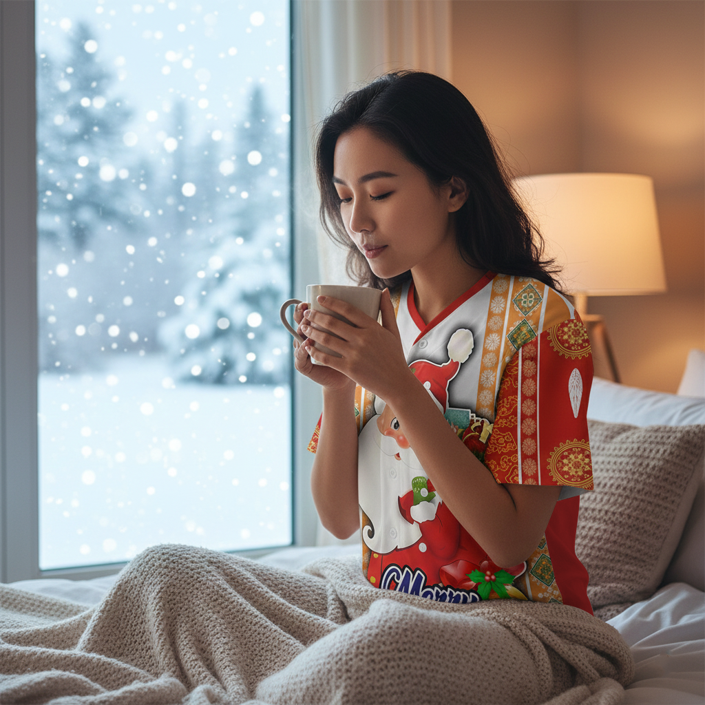 Mango Loco Red Color Christmas Santa V-Neck Shirt Quick Dry/Bird Eye Mesh Holiday Baseball Jersey