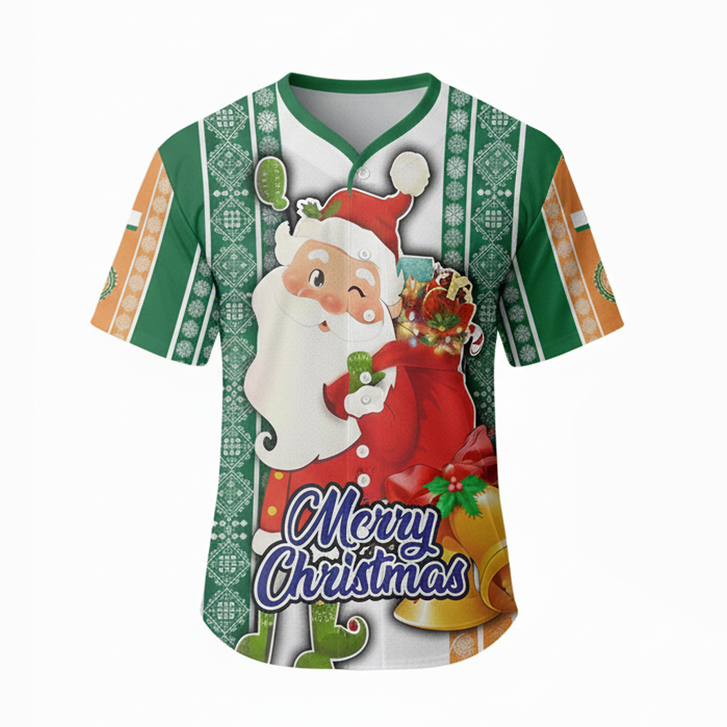 Christmas Baseball Jersey - Santa & Indian Flag Theme - Bird Eye Mesh Shirt | Unisex Holiday Apparel