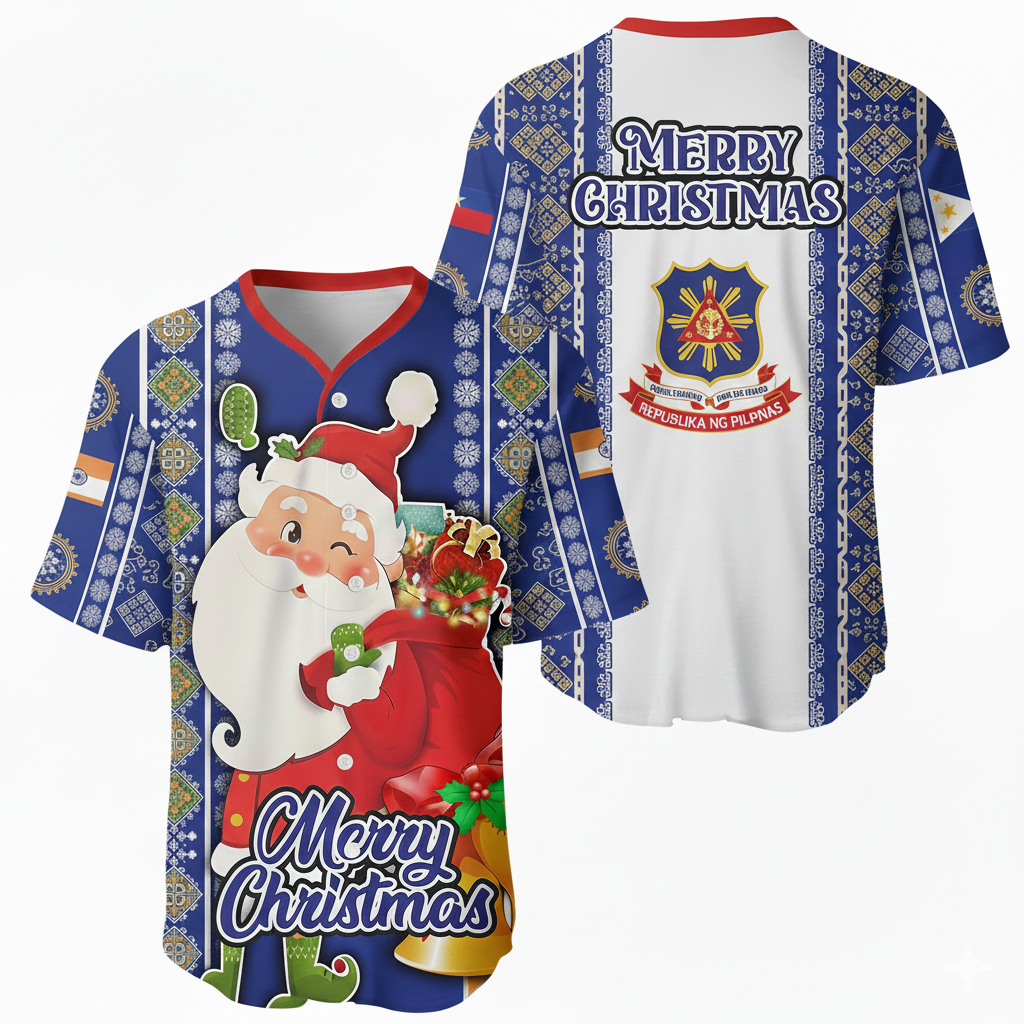 Philippines Christmas Ugly Sweater Baseball Jersey - Santa Claus Republika Ng Pilipnas Shirt