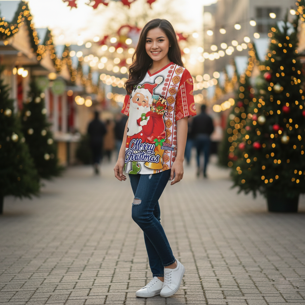 Vietnam Flag Christmas Santa Claus Baseball Jersey - Festive Heritage Holiday Shirt - Bird Eye Mesh Fabric