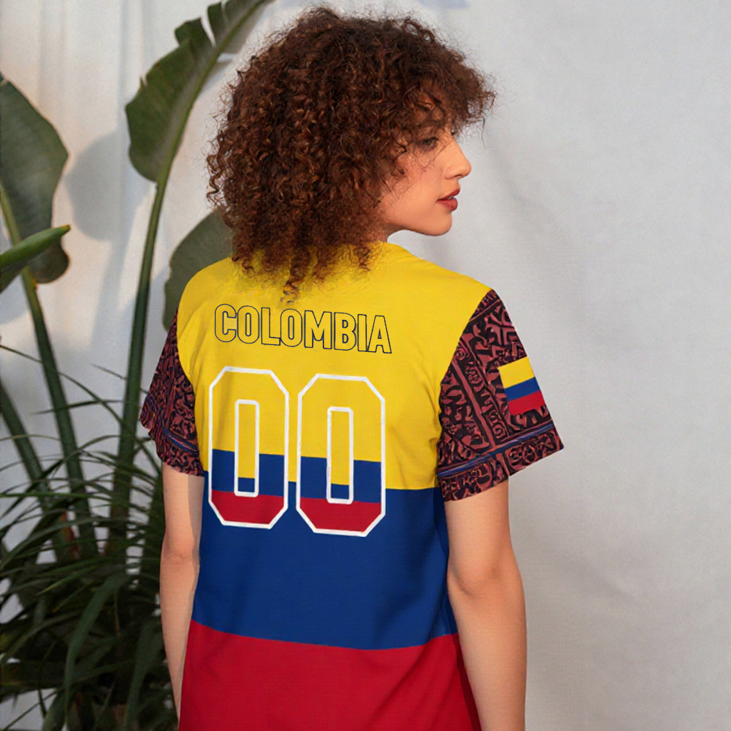 Colombia Baseball Jersey Shirt - Flag Colors & Tribal Print, Custom Number - Unisex Sports Fan Tee