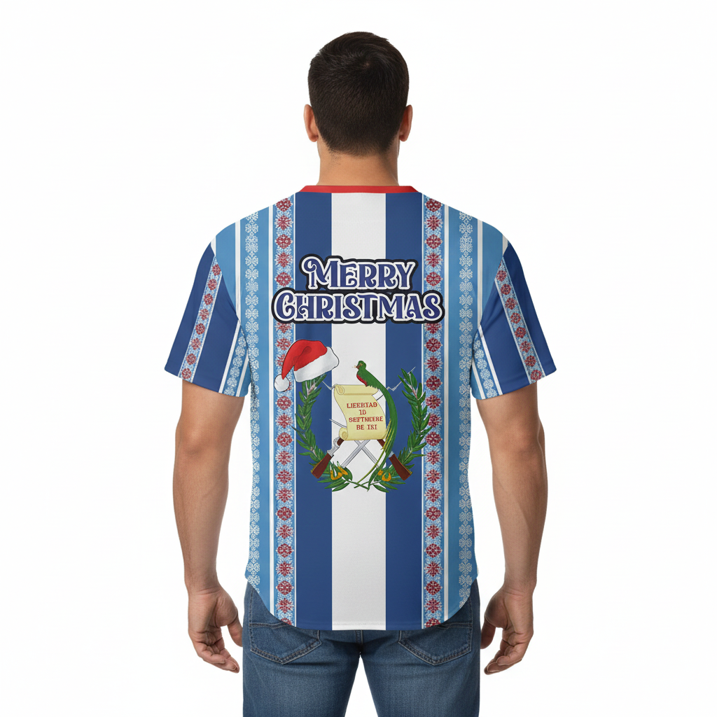 Guatemalan Pride Merry Christmas Jersey | Blue & White Stripe | Custom Santa Print