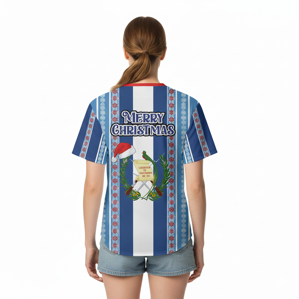 Guatemalan Pride Merry Christmas Jersey | Blue & White Stripe | Custom Santa Print