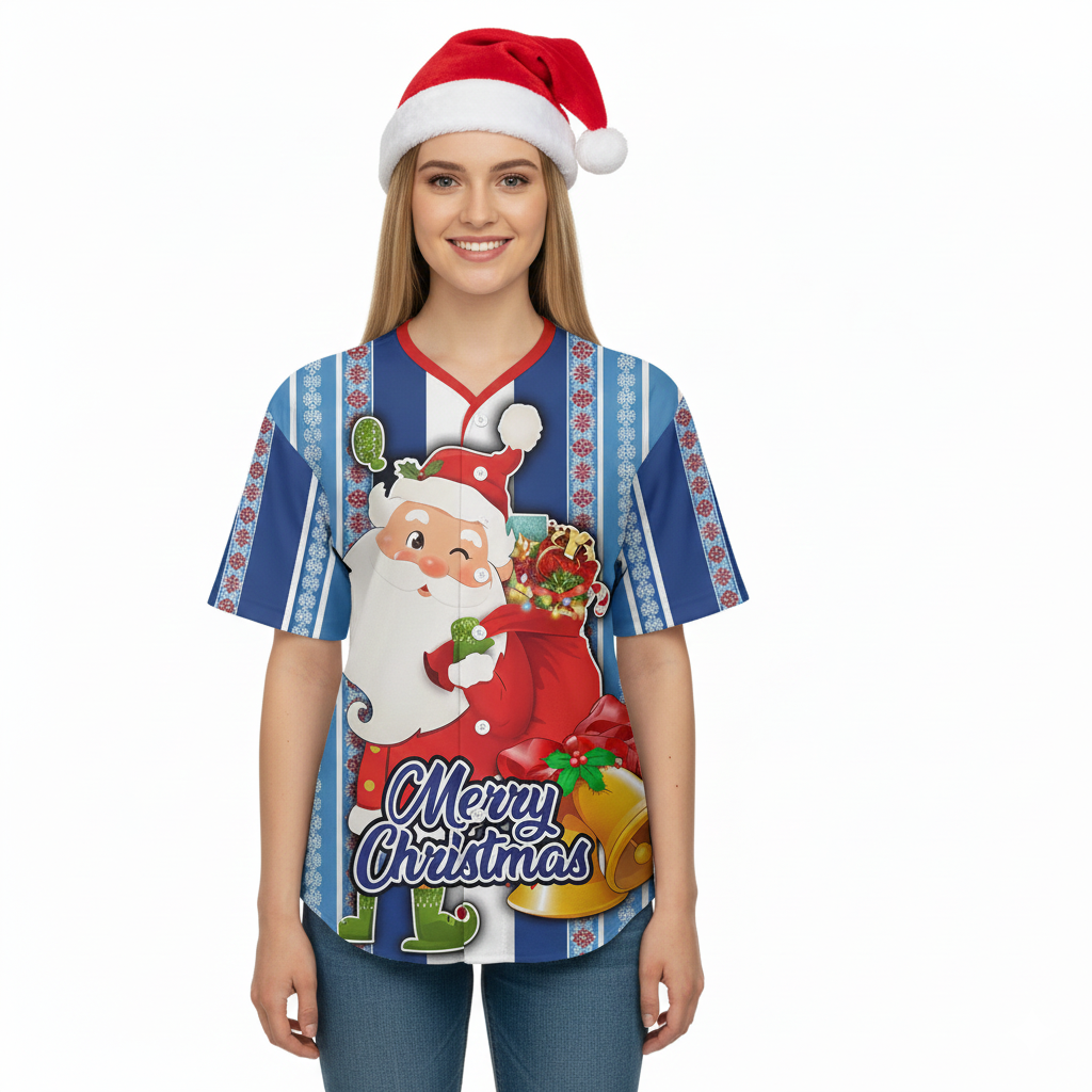 Guatemalan Pride Merry Christmas Jersey | Blue & White Stripe | Custom Santa Print