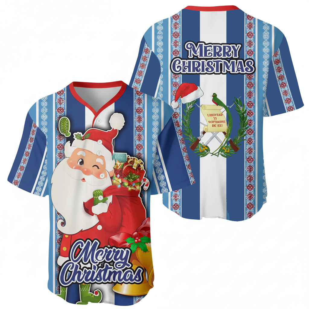 Guatemalan Pride Merry Christmas Jersey | Blue & White Stripe | Custom Santa Print
