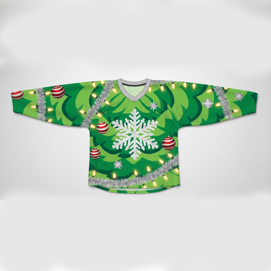 Festive Christmas Lights Hockey Jersey - Shiny Polyester Tricot Knit - Ugly Holiday Party Uniform